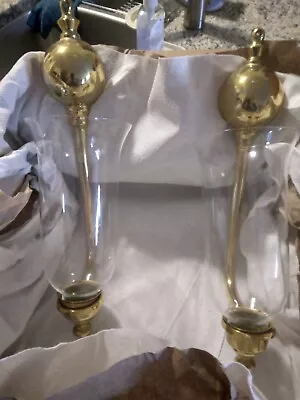 15” Brass Wall Scones Candle Holders With Glass Globes • $20