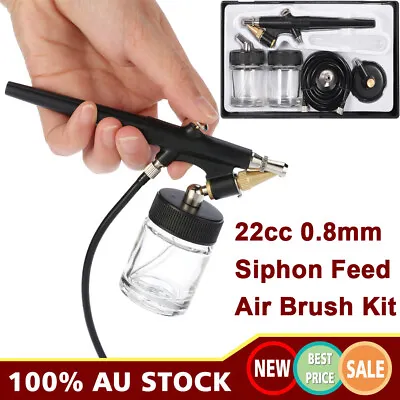 Siphon Feed Airbrush Single Action Air Brush Kit 0.8mm Spray Gun Paint Tools Kit • $19.99