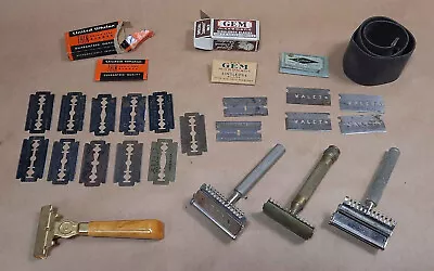 Lot Of Vintage Razors Blades & Strap Gillette Gem Shick Valet Autostrop No Res. • $20