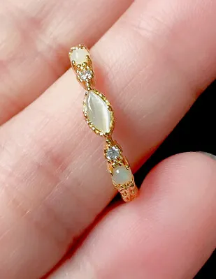 Vintage Style Moonstone And Opal And Crystal Ring 18K Gold Plated • £7.99