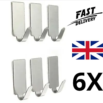 £3.99 • Buy 6X Self Adhesive Hooks Wall Door Steel Strong Sticky Sucker Holder Removable UK