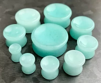 PAIR Concave Amazonite Stone Double Flare Plugs Organic Gauges • $18.95