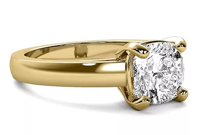 Solitaire Classic 1.03 Ct VS1 G Lab Created Cushion Cut Diamond Ring Yellow Gold • $1180