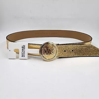 Michael Michael Kors Crackle Metallic Leather Belt Women's Medium Gold Textured~ • $26.65