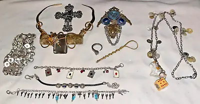 Vintage LOT Steampunk Keys Cards Cross Chain Necklace Costume Jewelry • $28