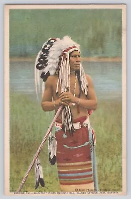 Postcard Montana Glacier National Park Medicine Man Owl Blackfoot Indian Vintage • $20