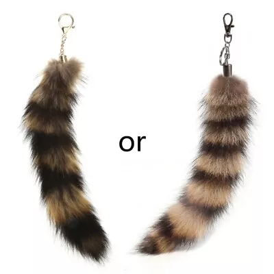 Foxes Racoon Tail Keychain Women Keyring Lovely Furs For Backpack Handbag • $7.80