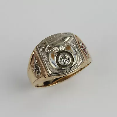 Vintage Mens Gothic 10k Yellow Gold Diamond Shriners Masonic Ring Size 13.5 • $649