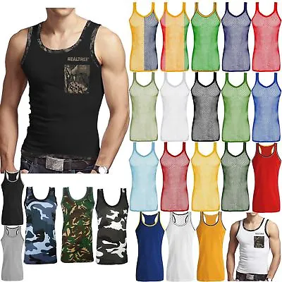 £8.99 • Buy Mens Muscle Vest Tops Camouflage Jungle Sleeveless Trim Fitness Gym Shirt Sports