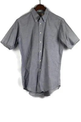 Benjamin Row Blue Men's Blended Oxford Dress Shirt Short Sleeve Medium 001 • $14.99