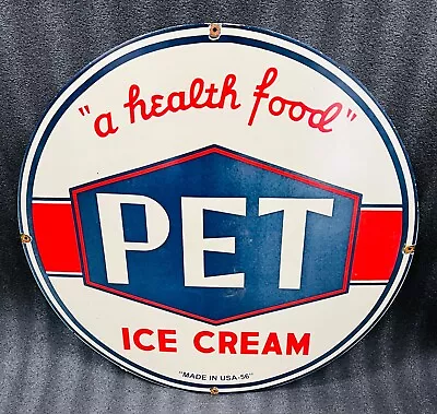 Rare Vintage Porcelain Pet Ice Cream 30 Inches Advertising Enamel Sign • $110