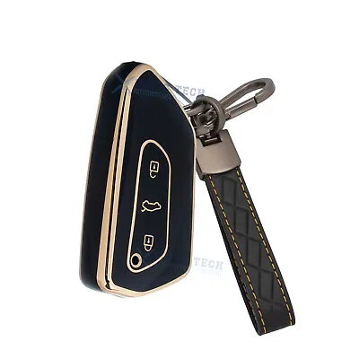 Glossy Black Car Key Cover Skin With Keychain For Seat Leon MK4 Skoda Octavia • $13.98