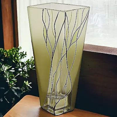 Square Vase - 8 Inch Green Crystal Vase • $76.95