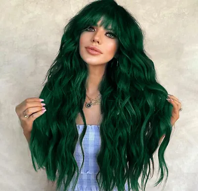 Green Wig With Bangs Blue Color Wig Wet And Wavy Long Loose Curly Wave Synthetic • $19.73