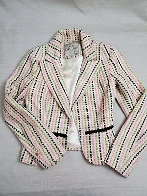 Vintage Milly Of New York Blazer Jacket Womens 0 Ivory Multicolor Lined Wool • $29.99