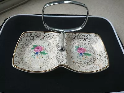 Vintage Midwinter Staffordshire Conserve  Dish Pink Rose And Gold Chrome Handle  • £10.99