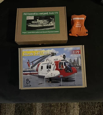 $125 • Buy US Coast Guard Sikorsky HH-52  1/72 Scale & USCG Hovercraft Model Kits. & PFD