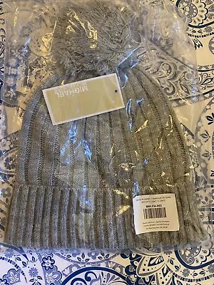 Michael Kors Women's Soft Pom-Pom Rib Knit Beanie Hat CL8 Gray One Size NWT • $7