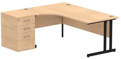 Impulse 1800mm Left Crescent Office Desk Maple Top Black Cantilever Leg Workstat • £431.29