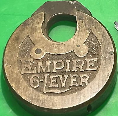 Empire 6-Lever Antique Pancake Pushkey Vintage PadLock With Key Works Well • $79.99