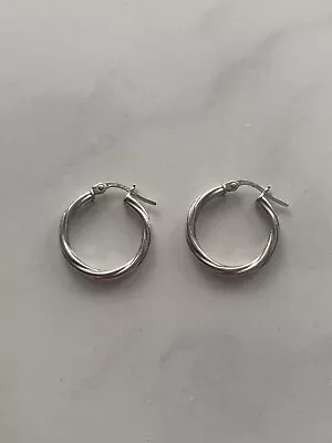 9ct White Gold Twisted Hoop Earrings 18mm • £45