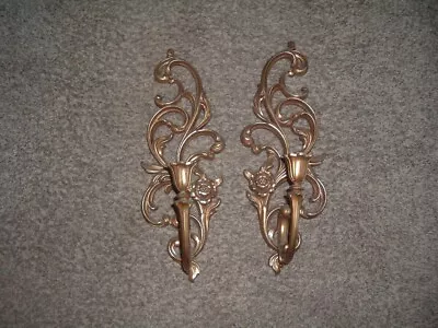 Vtg Syroco Wall Sconces Candle Holders Rococo Floral Regency Ornate Gold Baroque • $32.99