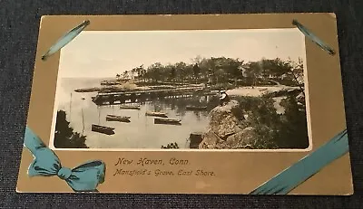 Vintage Postcard New Haven Connecticut Mansfield’s Grove East Shore Boats CT • $7.90