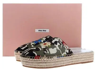 New Miu Miu Floral Leather Espadrilles Sandals Slides Slip On Shoes 40/10 • $262.49