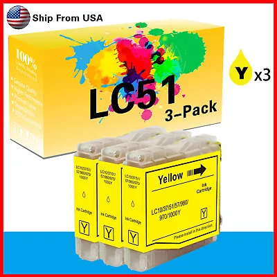 3PK LC51 LC-51 Ink Cartridge For MFC-240C MFC-685Cw MFC-5860CN DCP-330C (Yellow) • $5.19