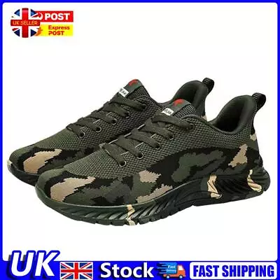 Mens Camouflage Sneakers Breathable Sports Shoes Lightweight (Army Green 42) UK • £14.39