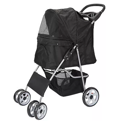 Pet Dog Stroller Travel Carriage 4 Wheeler W/Foldable Carrier Cart & Cup Holder • $54.58