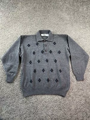 VINTAGE Harbour Club Sweater Mens Large Gray Irish Wool Diamond Pullover 80s • $24.99