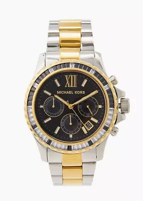 MICHAEL KORS MK7209 Everest Gold Silver Tone Black Dial 42mm Unisex Watch 42mm • $132.99