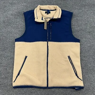 J.CREW Vest Mens XL Tan Beige Blue Sherpa Full Zip Fleece Jacket Mixed Media NEW • $34.95