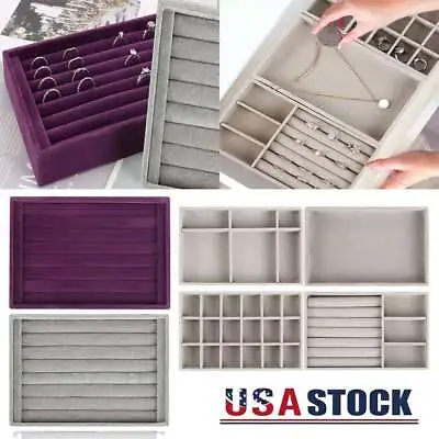 Velvet Jewelry Ring Display Organizer Case Tray Holder Earring Storage Box USA • $6.31