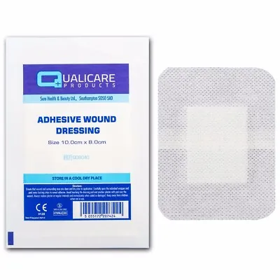 LARGE ADHESIVE WOUND DRESSING 10x8cm Sterile First Aid Cut Graze Fabric Plaster • £5.99