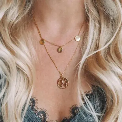 Gold Infinity Disc Heart Bead Multi Layered Necklace Chain Boho 2018 UK Stock • £2.99