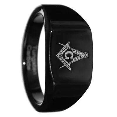 12MM Black Freemason Masonic Tungsten Carbide Wedding Mens Ring Band 7-15 • $14.99