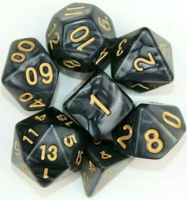 $8.98 • Buy Dice Set Black & Gold Polyhedral 7 Piece Pearl Dnd Dungeons & Dragons + Bag RPG