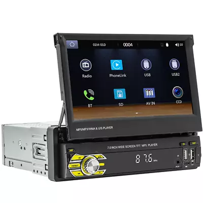 1Din Car Stereo Radio Android Auto Head Unit Retractable Screen MP5 Audio Player • $110.60