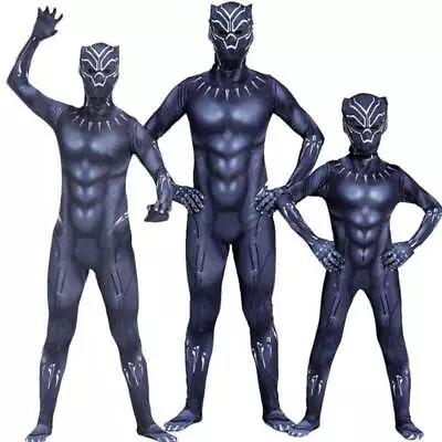 Halloween Mens Boys Black Jumpsuit Panther Costume Superhero Party Fancy Dress • £18.99