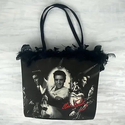 Elvis Presley Purse By Ashley M. Signature Tote Bag Black White Feathers • $34.99