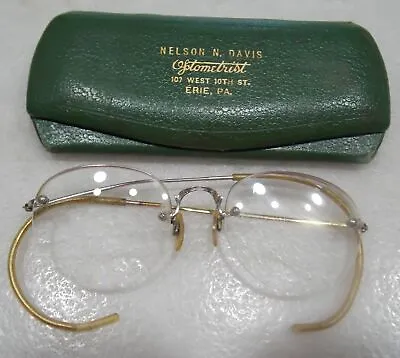 Antique 12k Gf Gold Half Rim Eyeglasses In Case Optometrist Erie Pa S/c Usa 1/10 • $19.99