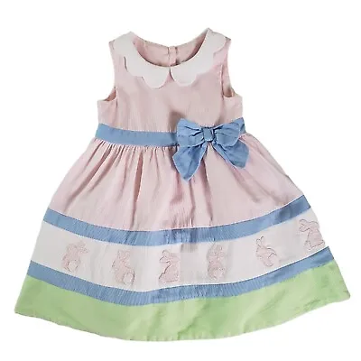 Maggie Zoe Dress Baby Girl 18 Mos Multicolor Bunny Scallop Collar Lined Tulle • $3.60