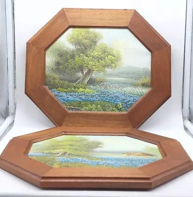 Handpainted Signed L. Swan Octagon Framed Oil On Canvas Landscape Paintings (2) • £386.04