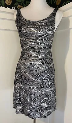 Vintage 90s Y2k Rave Black Silver Dress Festival Cut Out In Back Small • $19.99