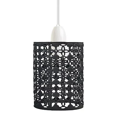 Drum Cage Black Metal Ceiling Light Shade Easy Fit Lamp Shade Pendant Lampshades • £7.49