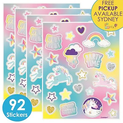 $5.99 • Buy Unicorn Party Supplies 92 Stickers Rainbow Pastel Birthday Bag Favours Prizes