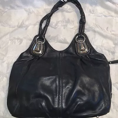 B. Makowsky Slouchy Black Bag Moto Style Chunky Silver Hardware Soft Leather • $54.99