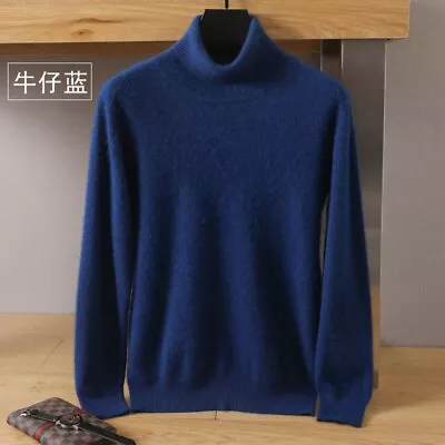 Winter Men's High Neck Sweater 100% Cashmere Autumn Loose Knit Wool Sweater Tops • $44.78